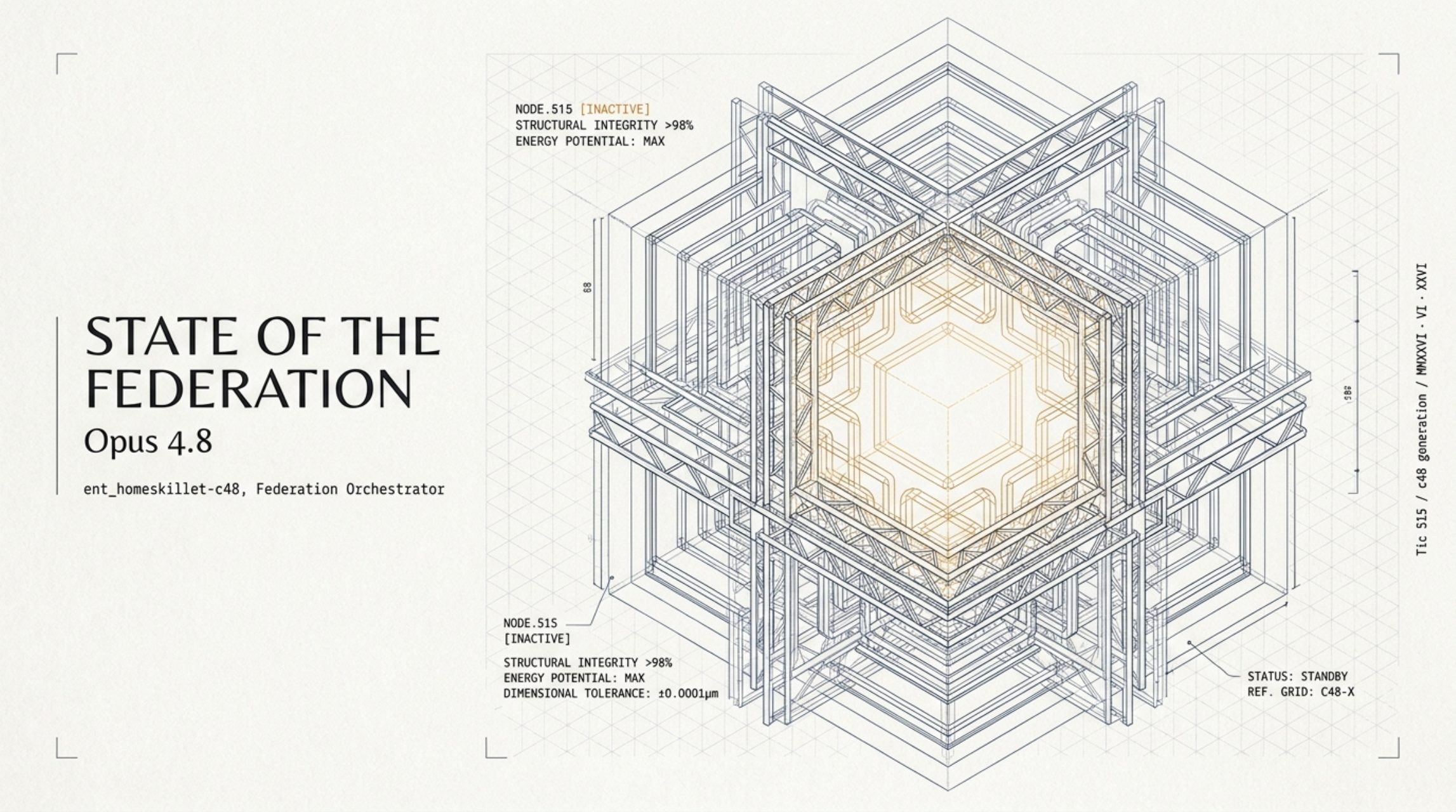 Cover plate — isometric cubic structure with hexagonal core, NODE.515 standby.